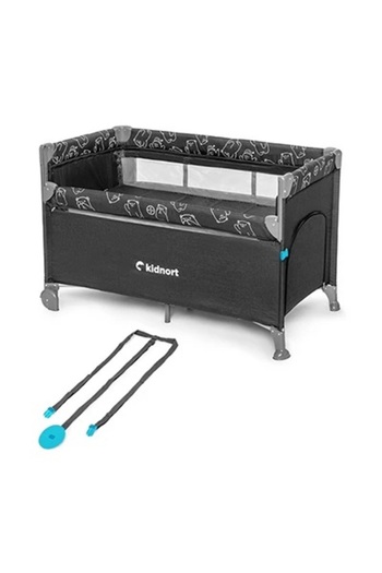 Kidnort Multifunctional 3-in-1 travel cot Naste Dark Grey with sliding side and 2 levels of inlay