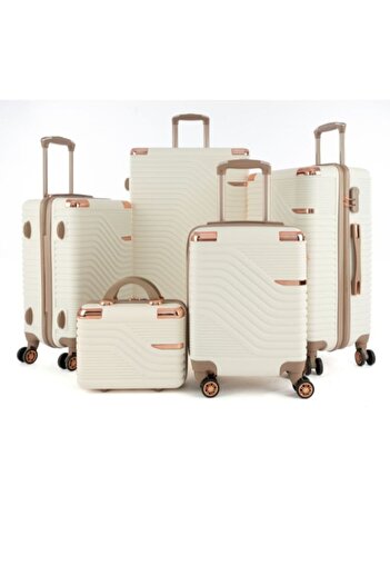 LİMRA 5-Piece Hardside Luggage Set with Wheels, Large, 32-28-24-20-12 Inch, Beige