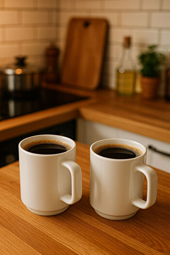 SİHİRLİ AYAKLAR 2Pcs White Porcelain Plain Stylish Cup with Handle Mug Cup 300ml