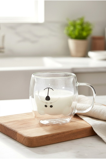 FH finehome Bonti Single Handle Double Wall Teddy Bear Cup 250ml