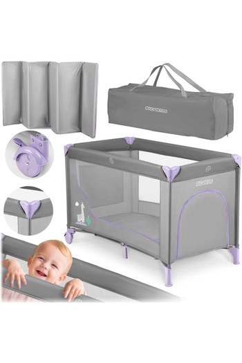 Ricokids Ricokids single-level folding cot for children, compact folding, zippered access door, wheels with brakes