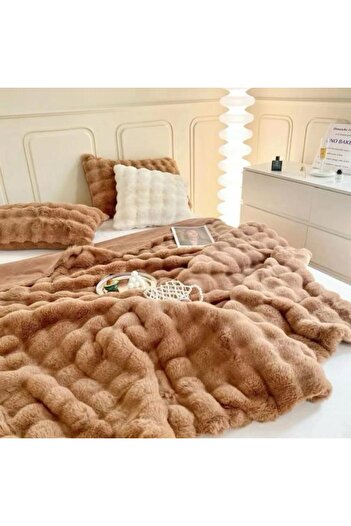 Sale4u Cocolino Blanket with Zipper – Artificial Rabbit Fur, 200×230 cm, Brown