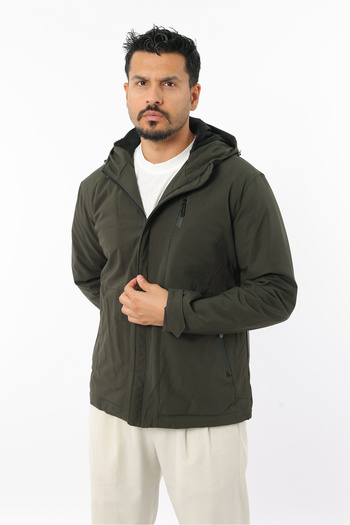 Rodrigo Men's Fur-Lined Windproof Softgel Fabric Hooded Zippered Coat