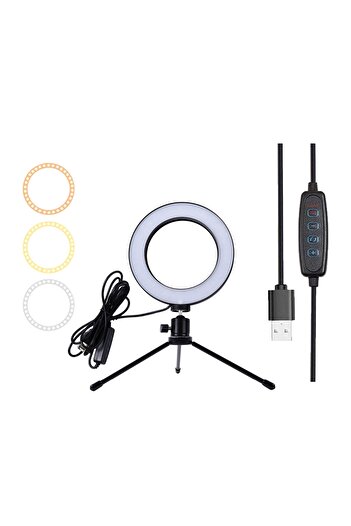 Aptel Ring Light LED lamp, plastic, black, 16 cm
