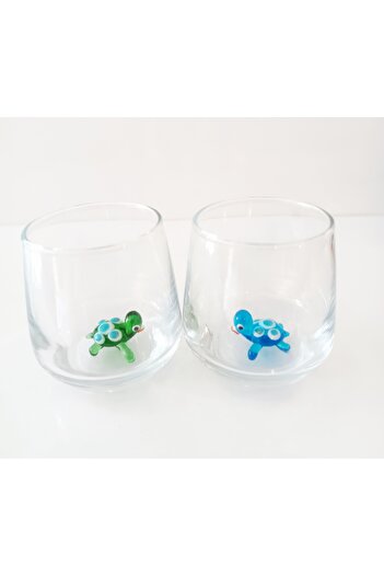 ADAMODART Turtle Glass Figurine Coffee Side Water Glass Set of 2
