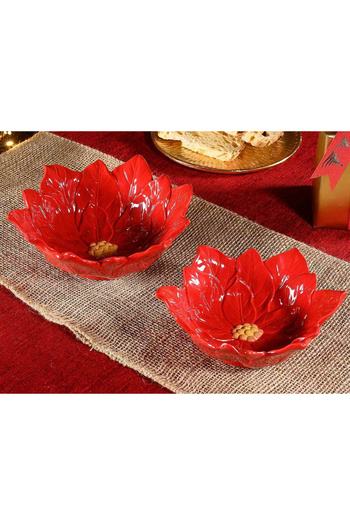Decorer Set 2 Christmas Bowls Ceramic Red Yellow 20x18.5x7.5 cm, 17.5x15.5x6.5 cm