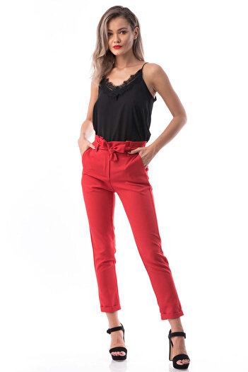 WildFashion Casual high-waisted pants decorated with drawstring E756-3