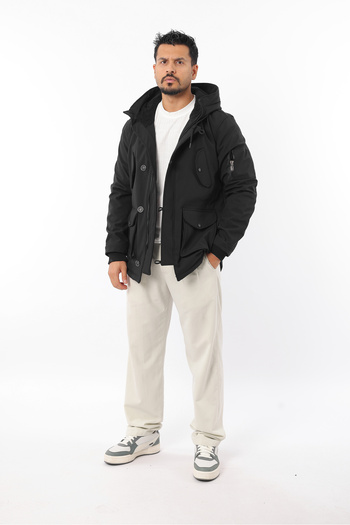 Rodrigo Men's Fur-Lined Cold and Windproof Hooded Ribbed Sleeve Coat