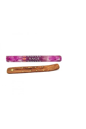 Hem Set Fragrant Sticks Sage + Wooden Holder