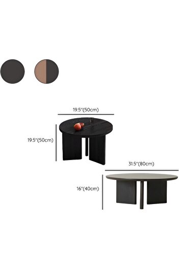 Generic Coffee Table Round Set of 2 Nesting for Living Room, Round End Table Set, Walnut, 31.5" L