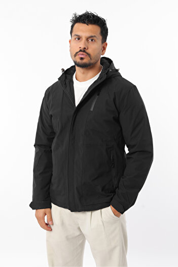 Rodrigo Men's Windproof Softgel Fabric Hooded Zippered Coat