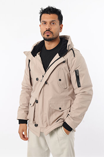 Rodrigo Men's Fur-Lined Cold and Windproof Hooded Ribbed Sleeve Coat