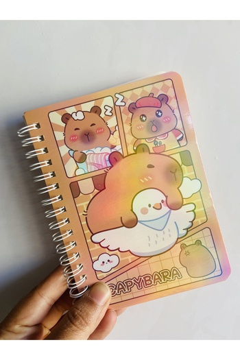synshop Capybara notebook - spiral bound, lined, gold foil accents, glossy cover - 15x11 cm