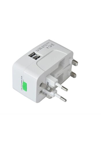 leisure Universal Travel Charger Adapter EU/UK/USA 2 USB Ports LX0125