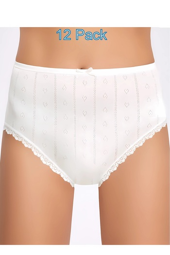İlke Pachet de 12, Chiloți Bato pentru femei, Mărime Plus, Jacquard, Dantela, Motiv inimă, 100% bumbac pieptănat, Ecru