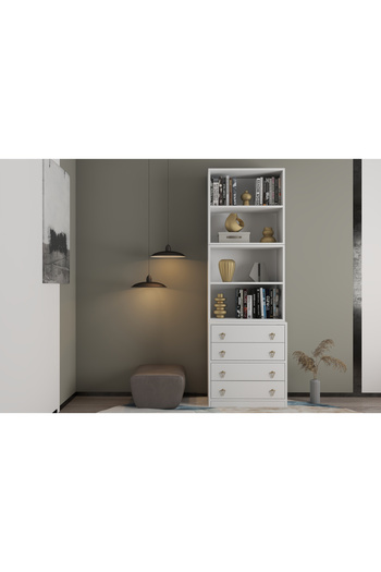 nettrends.net the new trend of shopping Çekmeceli Kitaplık – 202×65×40 cm (3 çekmece, 4 raflı, beyaz)-PNR-KTP-1010