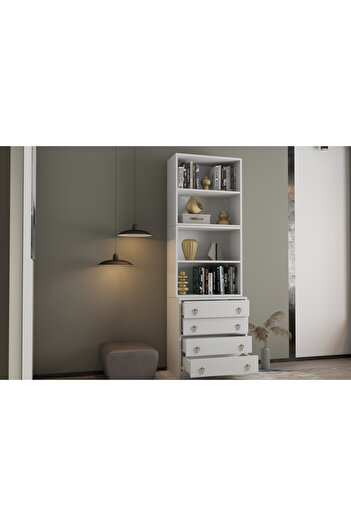 nettrends.net the new trend of shopping Çekmeceli Kitaplık – 202×65×40 cm (3 çekmece, 4 raflı, beyaz)-PNR-KTP-1010
