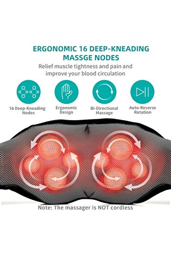 Nekteck Neck and Shoulder Back Massager - Deep Tissue Heat 3D Pressure Kneading Electric Shiatsu Massager.