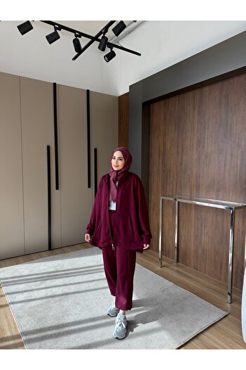 TUBA SÖZEN BUTİK 100% Cotton Hooded Zippered Two-Piece Set