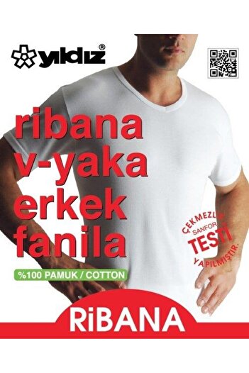 Yıldız Çamaşır Yıldız 60 Plus Size Men's 100% Cotton Ribbed V-Neck Short Sleeve Undershirt Tank Top