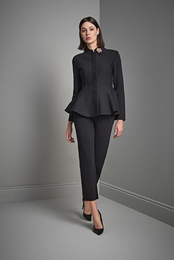 JOIN US Gizli Düğmeli Peplum Siyah Triko Ceket