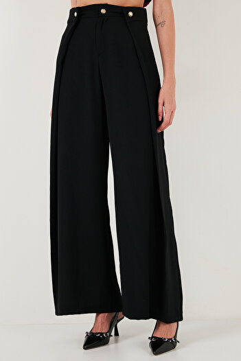 Lela Pantaloni cu picior lat, cu talie înaltă, cu detaliu cu pile, cu nasturi PANTALONI 68351133