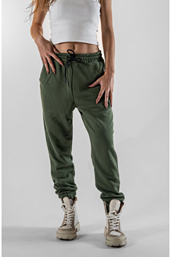 Superbluemexico Women's Khaki Jogger Pants with Elasticated Cuffs