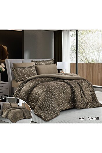 Roshen 6-piece double-sided winter bedspread set, one plain velvet side and one patterned fur side, luxury for you and elegance for your room decor, size 220*240