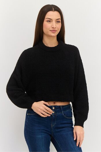 NIA Women Crew Neck Knitted Sweater, Black