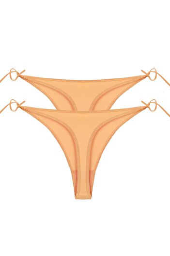 Akbeniz Women's Orange Side Tie 2-Piece Thong Slip