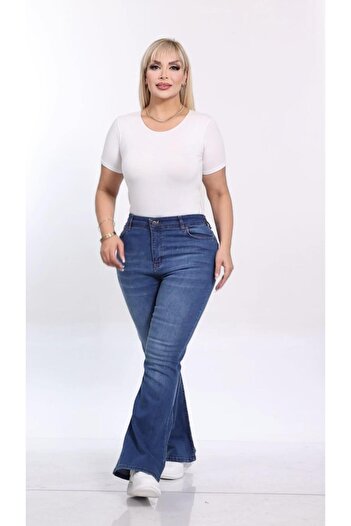 LİYACA Plus Size High Waist Spanish Flare Denim Jeans