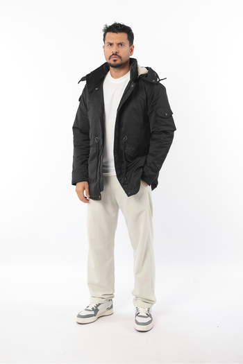 Rodrigo Men's Fur-Lined Winter Cold and Windproof Hooded Zippered Snap Coat