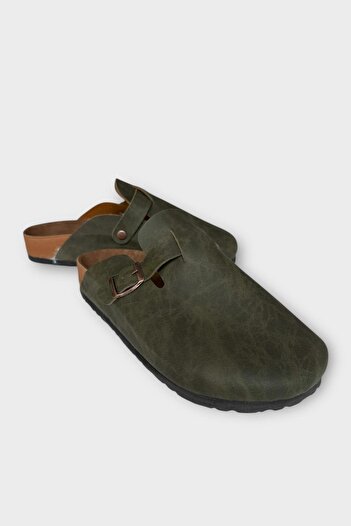 Liger Papuci unisex cu talpă anatomică din plută cu detaliu cu cataramă KHAKI - BEJ