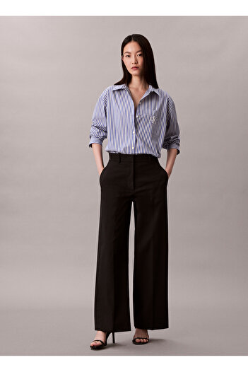 Calvin Klein Jeans Standart Gömlek Yaka Çizgili Mavi Kadın Gömlek LV044D170GZNX