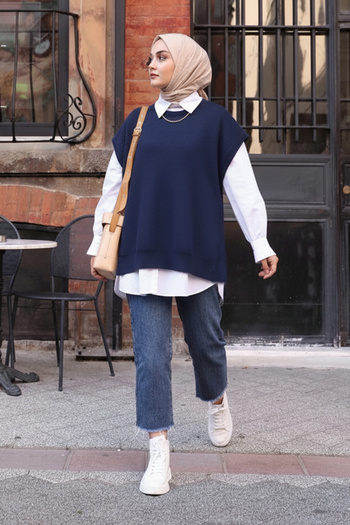 benguen Oversize Knitwear Sweater H25305 Navy Blue