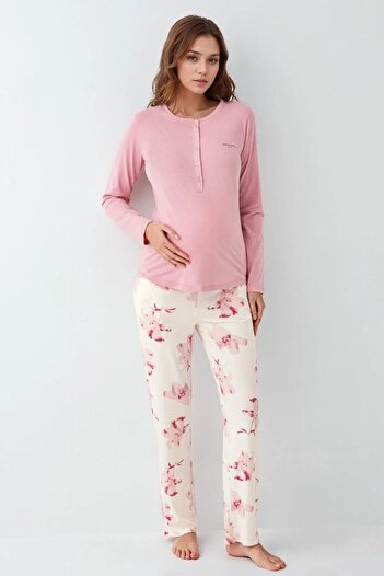 Pierre Cardin Women's Maternity Clothing Button Detail Cotton & Modal Long Sleeve Pajama Set (Socks Gift) L1.Pc.905.9.001