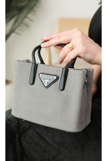 Al-Rubaie Elegant gray women's handbag - luxurious design with woven fabric and black leather handles