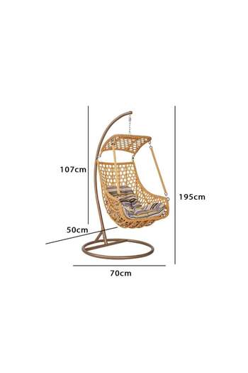 Family Ship Rattan and Metal Swing Chair for Outdoor Spaces - Beige Color