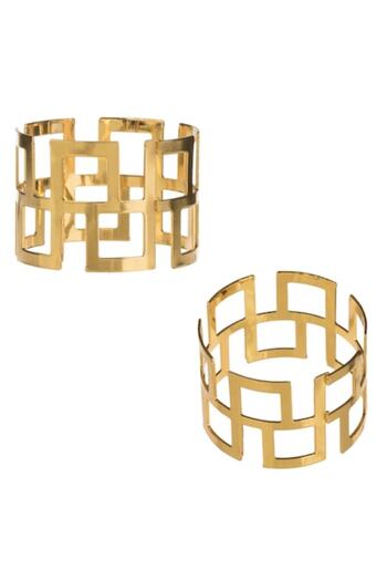 SHOPIENS Geometric Napkin Rings, Set of 2, Gold Metal, 4.3x3 cm - MYONNA