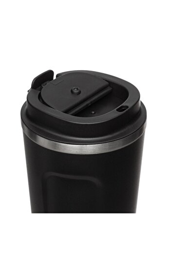 SHOPIENS Metal Insulated Cup, Coffee Model, Black, 0.5 L, Plastic Lid with Pouring Spout