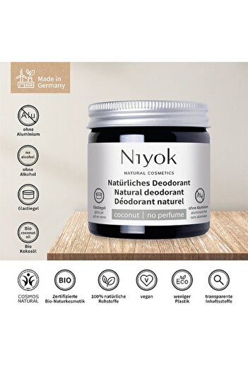 Niyok Cream Deodorant Niyok, Fragrance-Free, Vegan, Aluminum-Free, 40ml