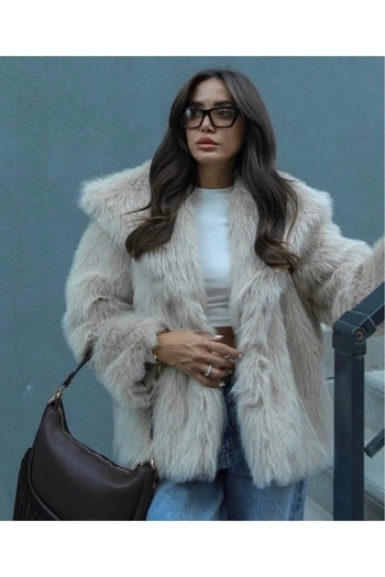 bm bessomoda fashion boutique Women's Lined Premium Faux Fur Jacket Coat