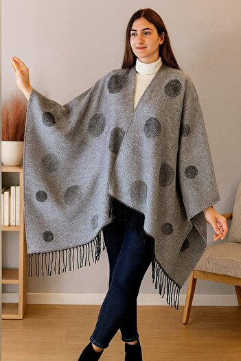 ALDAİR Women's winter double-sided poncho shoulder 140x140