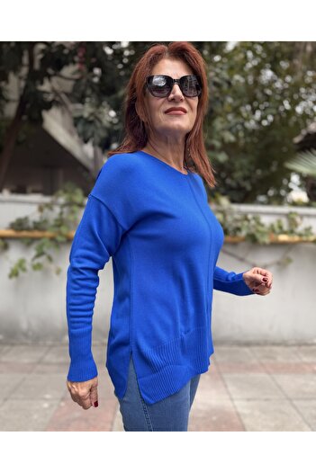 DenizEge Pulover cu dungi cu decolteu în V Saks Blue