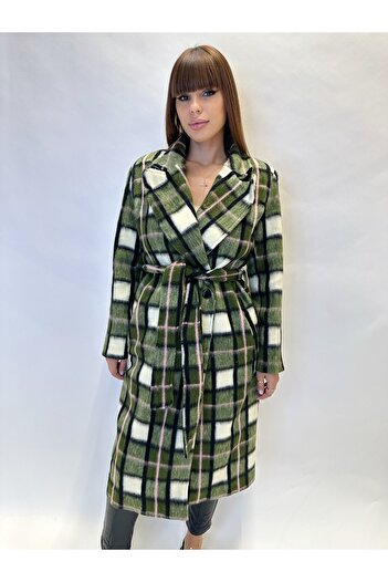 IFASTFASHION Women's long coat with Printed and drawstring waist – elegant style for autumn-winter