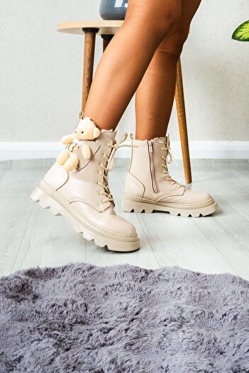 sefayol Μπότες Loring Beige από ματ δέρμα με αρκουδάκι