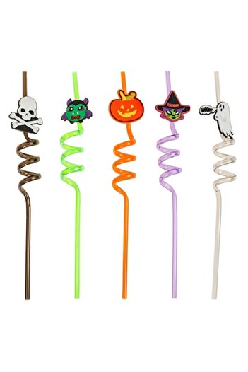 SHOPIENS Reusable Spiral Straws, Multicolor, Halloween Decorations, 10 Pieces