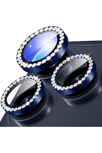 Fibaks iPhone 17 Pro-Pro Max Compatible Shiny Gemstone Camera Protection Colorful Lens Protector Tempered Glass