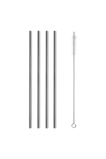 SHOPIENS Freddo Reusable Metal Straws, Set of 4, Stainless Steel, Silver, 6x175 mm, Brush Included