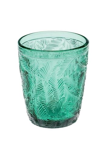 SHOPIENS MYONNA Tropical Green Glass Tumbler, 300 ml, Leaf Pattern